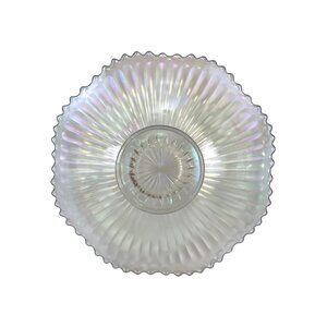 Vintage Iridescent Glass Serving Platter With Scalloped Edge